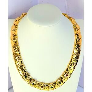 Vintage Statement Collar Necklace – Bold Gold-Tone Link with Multi-Color Jewels